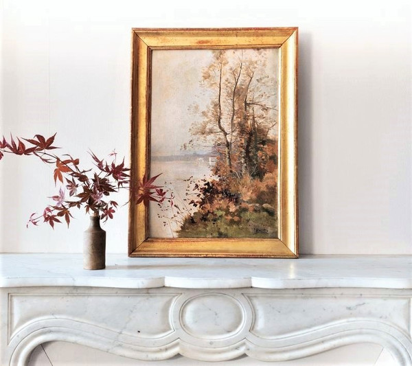 Tableau Huile Sur Toile Paysage d'Automne Par David 19ème