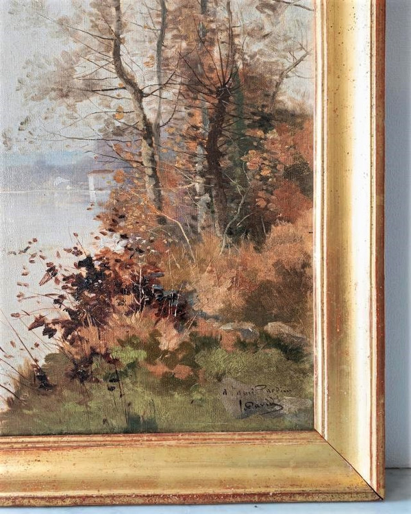 Tableau Huile Sur Toile Paysage d'Automne Par David 19ème