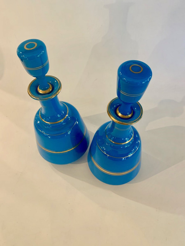 Pair Of Flag Blue Opaline Bottles