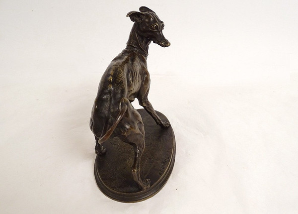 Kleine Bronzeskulptur Pierre-Jules führt Windhundhund Plock 1854 19. Jahrhundert