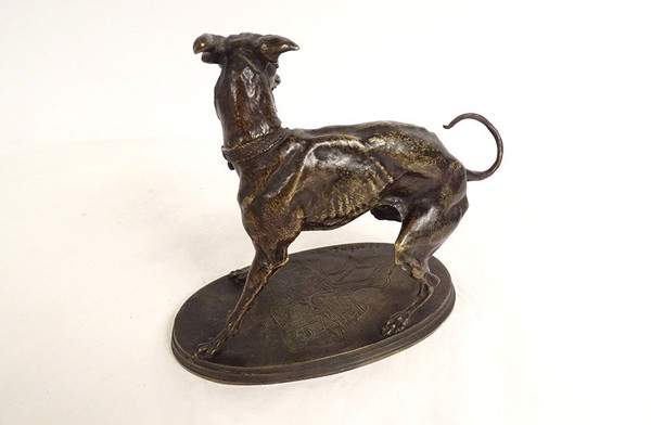 Kleine Bronzeskulptur Pierre-Jules führt Windhundhund Plock 1854 19. Jahrhundert