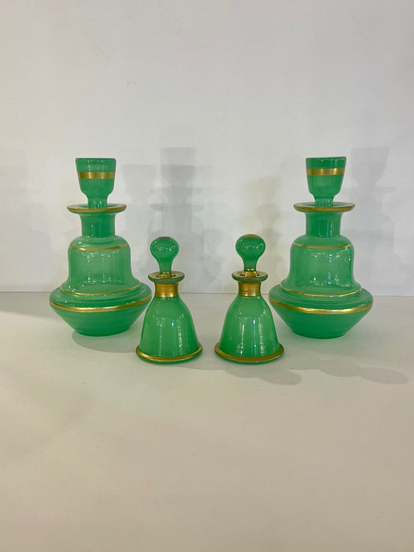 Baccarat: Pair Of Small Bottles In Green Opaline