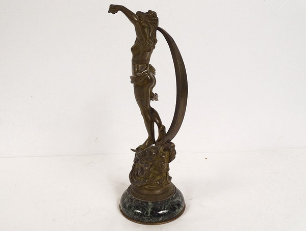 Bronze Sculpture Naked Woman Crescent Moon Night Goddess Diane Signed 19th