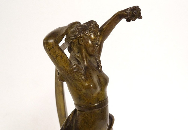 Bronze Sculpture Naked Woman Crescent Moon Night Goddess Diane Signed 19th