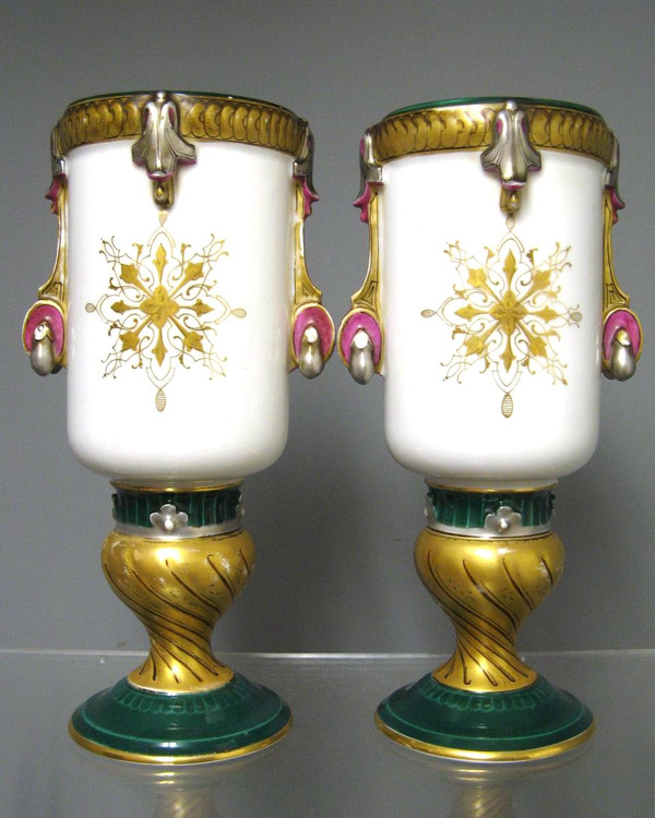 Pair Of Vases In Old Paris 19th Century.