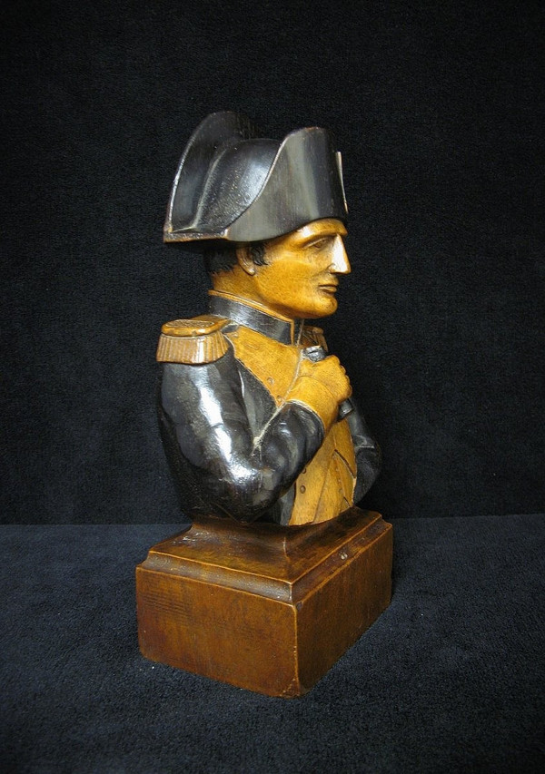 Polychrome carved wooden bust of Napoleon I.