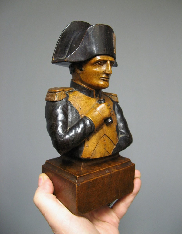 Polychrome carved wooden bust of Napoleon I.