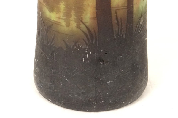 Grande vaso Cornet in Pâte de Verre firmato Daum Nancy, Art Nouveau XIX secolo