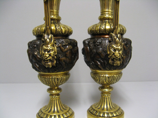 Pair of 19th Century Bronze Ewers.