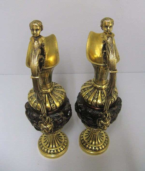 Pair of 19th Century Bronze Ewers.