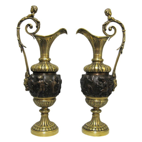 Pair of 19th Century Bronze Ewers.