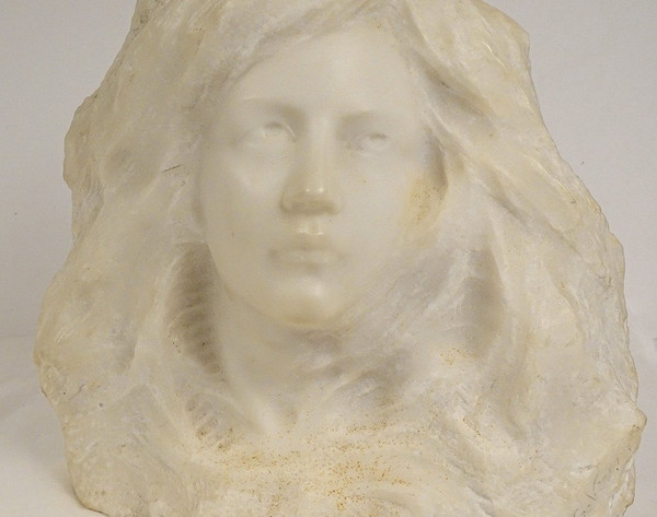 Sculpture Tête Jeune Femme Marbre Carrare G. Verona Art Nouveau XIXè Siècle