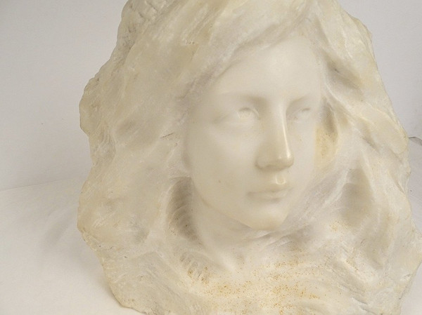 Sculpture Tête Jeune Femme Marbre Carrare G. Verona Art Nouveau XIXè Siècle