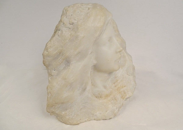 Sculpture Tête Jeune Femme Marbre Carrare G. Verona Art Nouveau XIXè Siècle