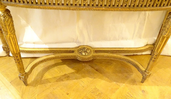 Louis XVI Console Half-moon Carved Wood Golden Marble Napoleon III 19th