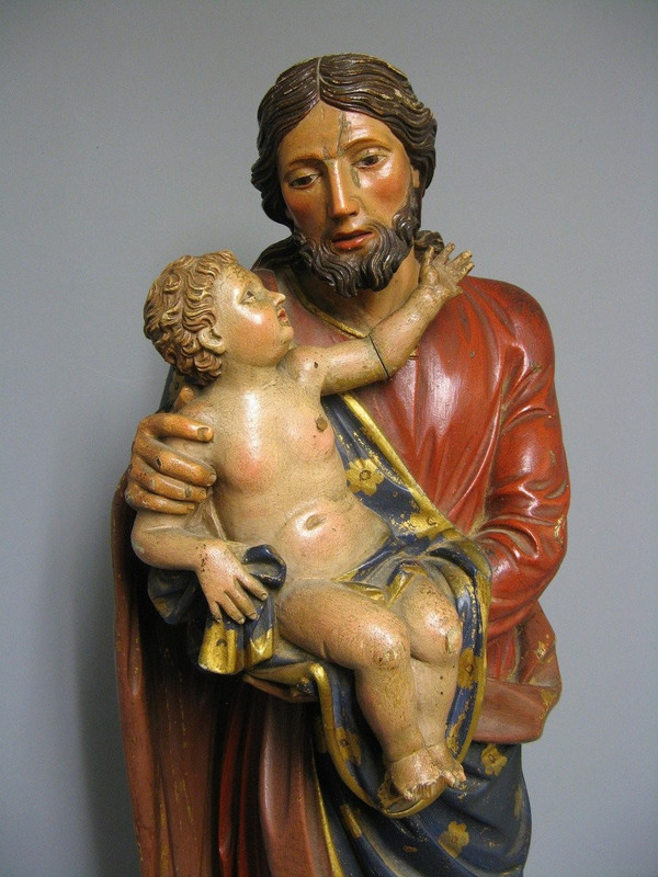 Sculpture Saint Joseph Avec l'Enfant Jésus.