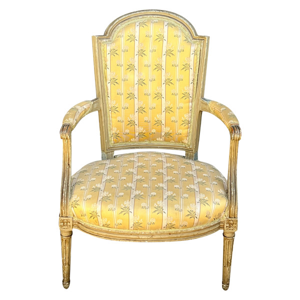 LOUIS XVI CABRIOLET ARMCHAIR FROM THE 18TH PERIOD IN LACQUERED WOOD WITH BEAUTIFUL TAPESTRY