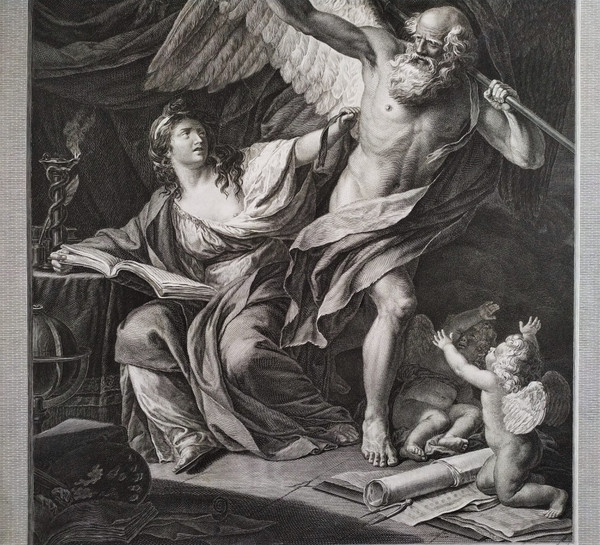 Allegorical Etching 18th C Engraving By Avril Old Print