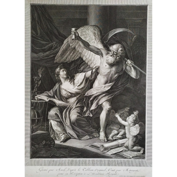 Allegorical Etching 18th C Engraving By Avril Old Print