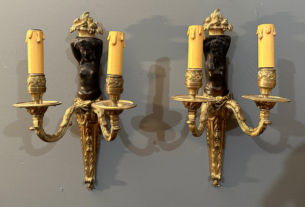 Pair of Bronze Sconces from the Early 19th Century Circa 1810 - 1820