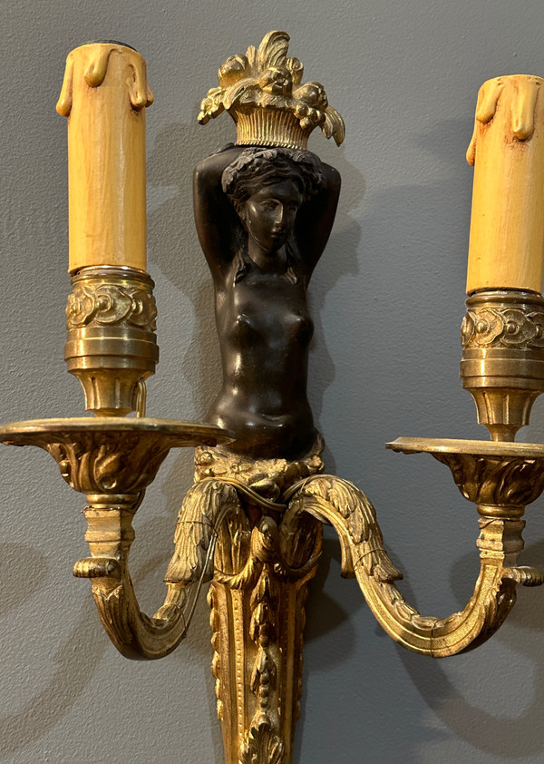 Pair of Bronze Sconces from the Early 19th Century Circa 1810 - 1820