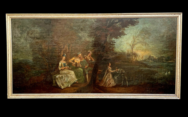 PAINTING / OIL ON CANVAS / 19th CENTURY FRENCH SCHOOL “PASTORAL SCENE” FRAMED