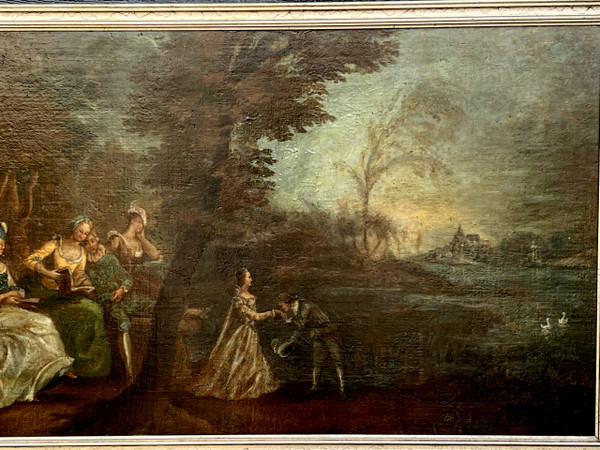 PAINTING / OIL ON CANVAS / 19th CENTURY FRENCH SCHOOL “PASTORAL SCENE” FRAMED