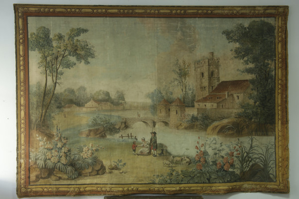 Painted canvas, in imitation of a tapestry, work from the 19th century