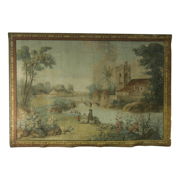 Painted canvas, in imitation of a tapestry, work from the 19th century