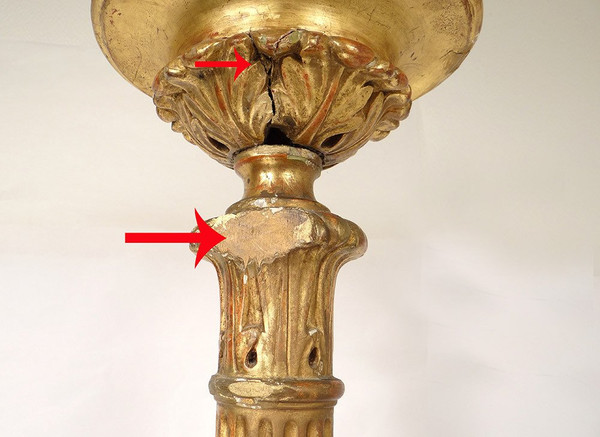 Large Candle Holder Golden Stuccoed Wood Cherub Heads Acanthus XVIIIth