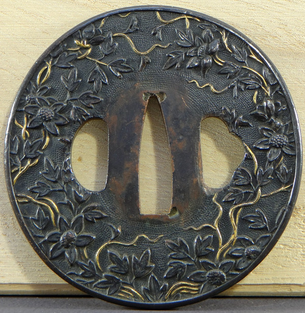 Japan, End Of The Edo Period (1603-1868), Samurai Saber Guard "Tsuba" In Shakudo.