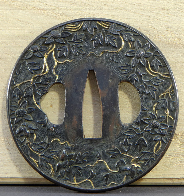 Japan, End Of The Edo Period (1603-1868), Samurai Saber Guard "Tsuba" In Shakudo.