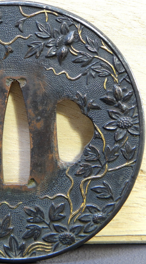 Japan, End Of The Edo Period (1603-1868), Samurai Saber Guard "Tsuba" In Shakudo.