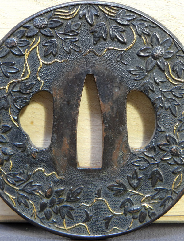 Japan, End Of The Edo Period (1603-1868), Samurai Saber Guard "Tsuba" In Shakudo.