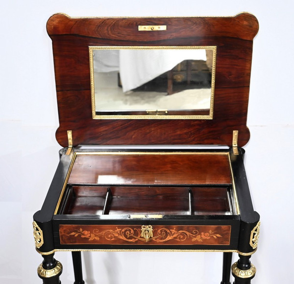 Small Table in Blackened Pear and Thuya Burl, Louis XVI style, Napoleon III period – Mid-19th century