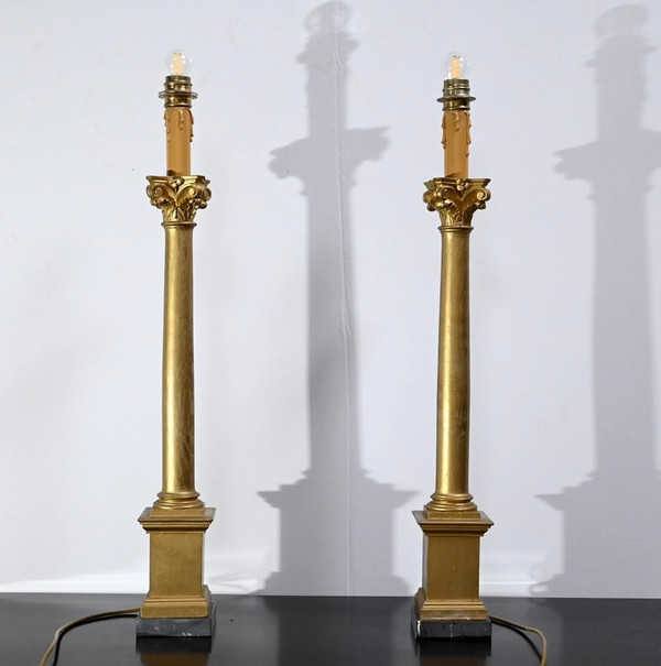 Pair of Golden Wood Candlesticks, Empire style – Late 19th century