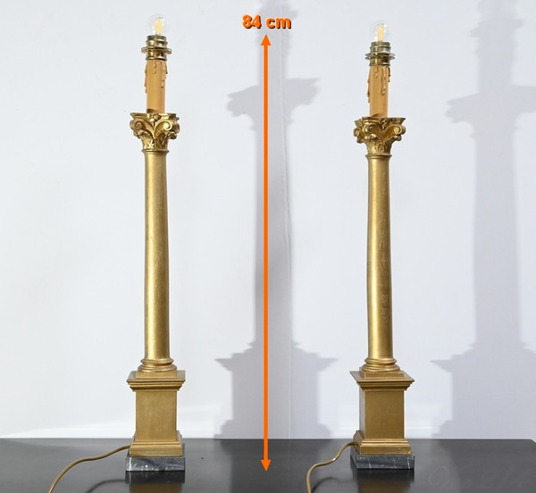 Pair of Golden Wood Candlesticks, Empire style – Late 19th century