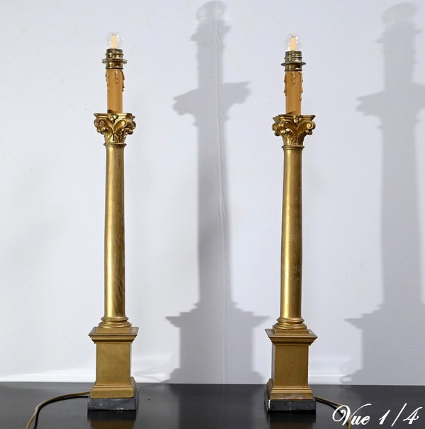 Pair of Golden Wood Candlesticks, Empire style – Late 19th century