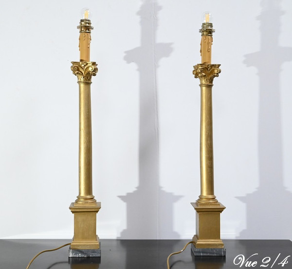 Pair of Golden Wood Candlesticks, Empire style – Late 19th century