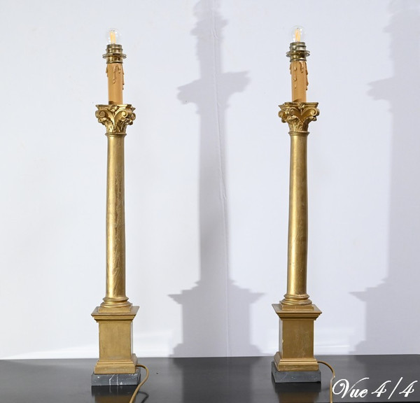 Pair of Golden Wood Candlesticks, Empire style – Late 19th century