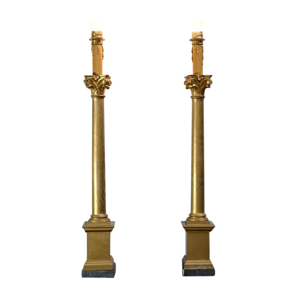 Pair of Golden Wood Candlesticks, Empire style – Late 19th century