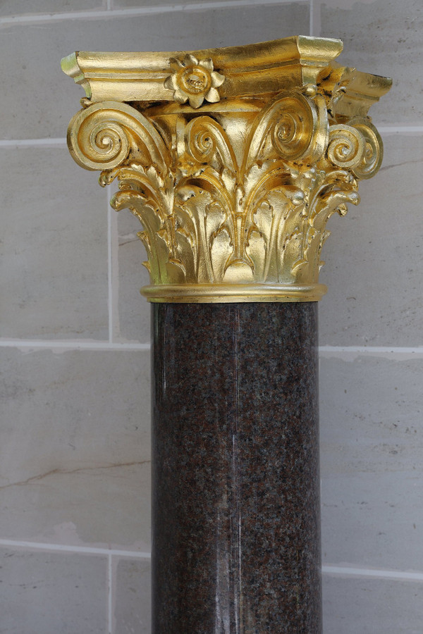 Large Red Granite and Gilt Bronze Column in Neoclassical style