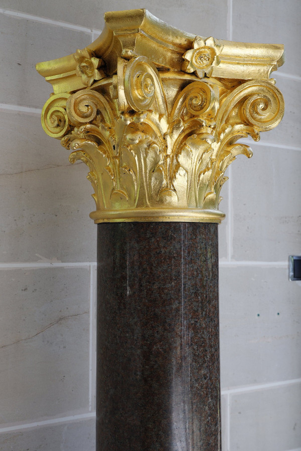 Large Red Granite and Gilt Bronze Column in Neoclassical style