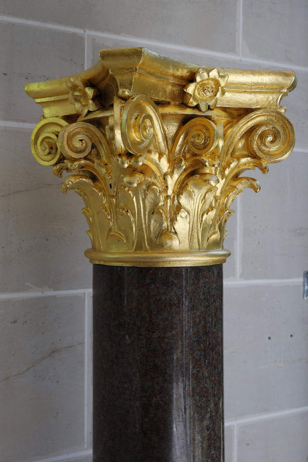 Large Red Granite and Gilt Bronze Column in Neoclassical style