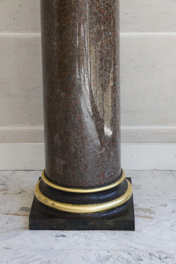 Large Red Granite and Gilt Bronze Column in Neoclassical style