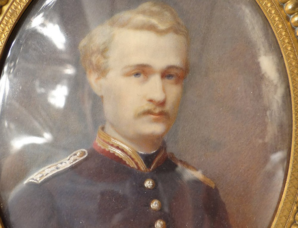 Thumbnail Attr. Lallemand Oval Portrait Young Man Officer 19th