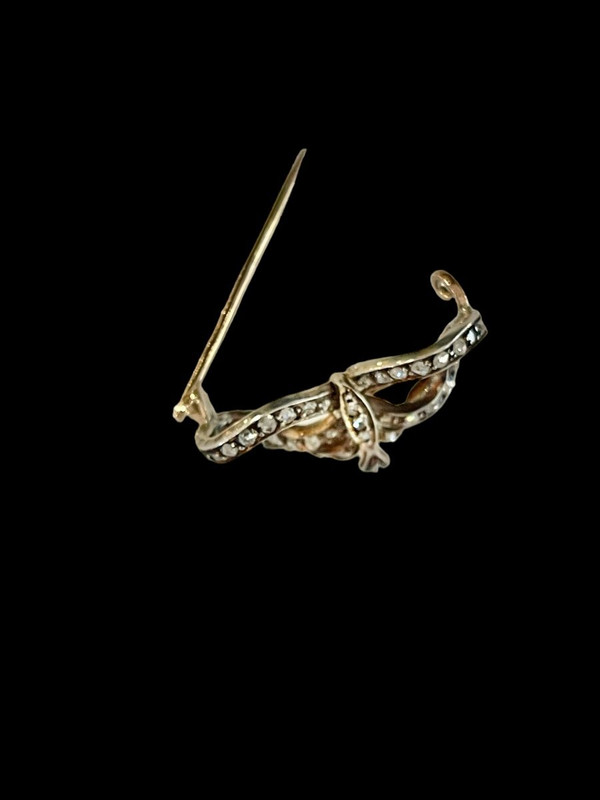 Gold, Silver And Diamonds Bow Brooch