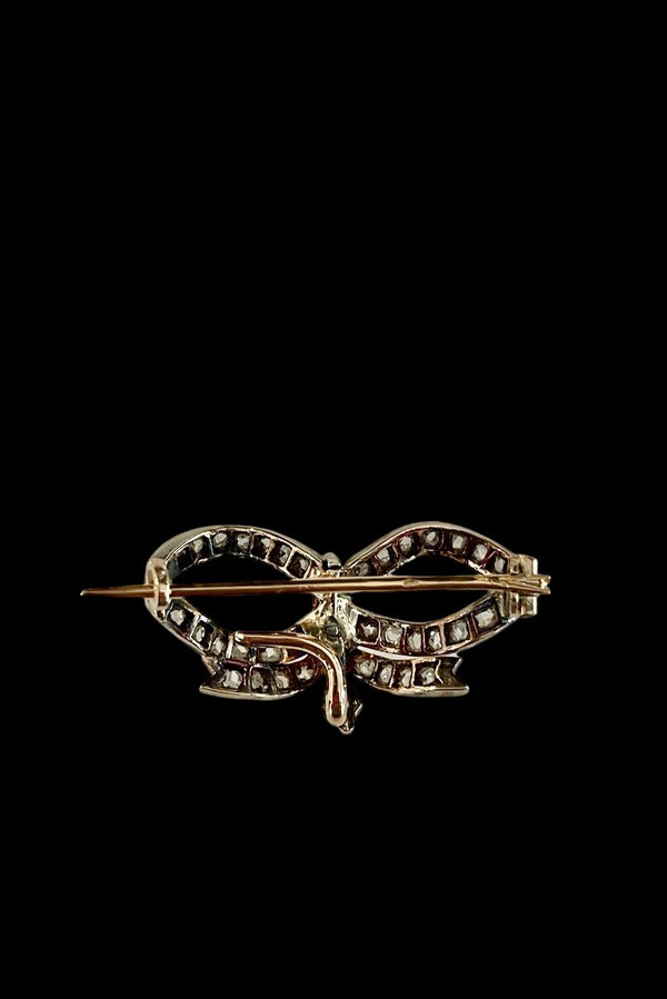 Gold, Silver And Diamonds Bow Brooch