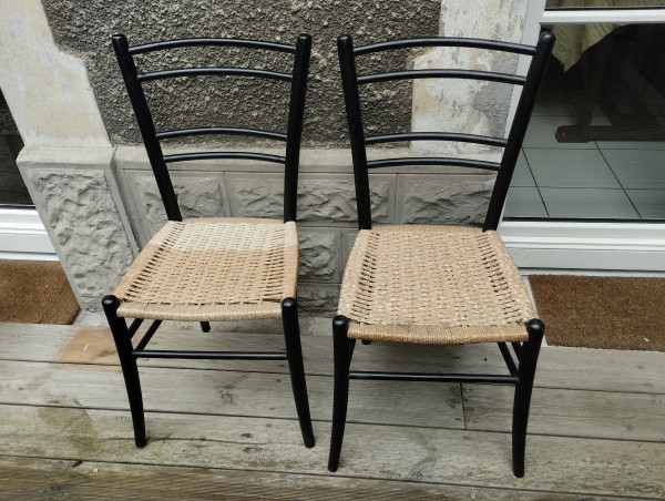 Pair Of Chairs - Vintage - Beech - Italy - C.1950.