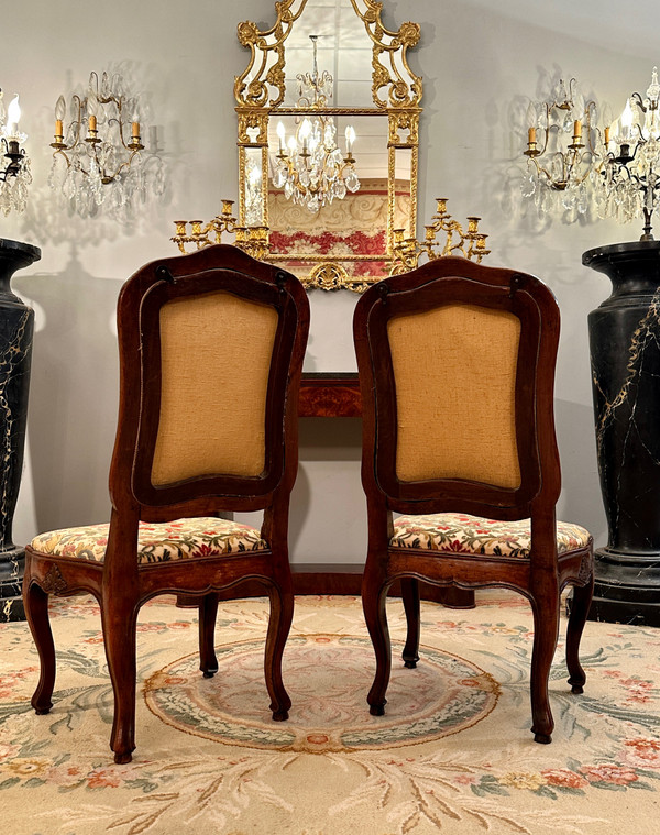 Pair Of Walnut Frame Chairs From Regency Period Circa 1720